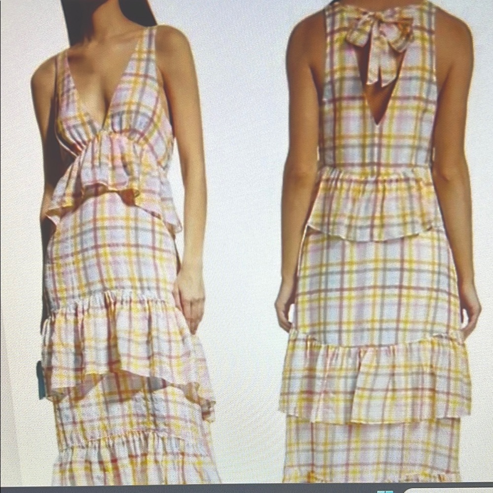 Cinq à Sept Yellow Plaid Midi Dress